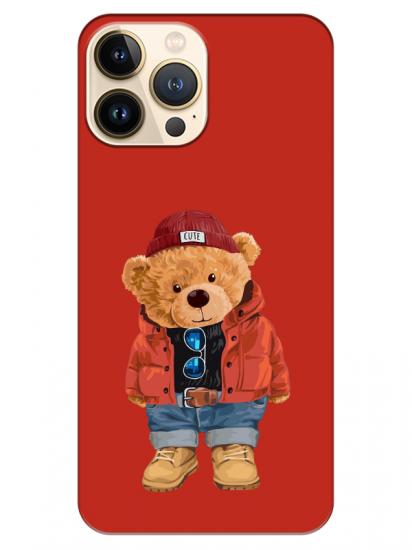 iPhone 13 Pro Max Teddy Bear Kırmızı Telefon Kılıfı