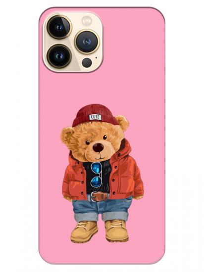 iPhone 13 Pro Max Teddy Bear Pembe Telefon Kılıfı