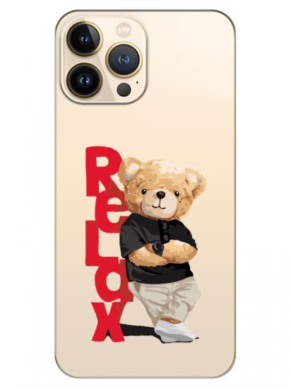 iPhone 13 Pro Max Teddy Bear Relax Şeffaf Telefon Kılıfı
