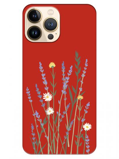 iPhone 13 Pro Max Lavanta Desenli Kırmızı Telefon Kılıfı
