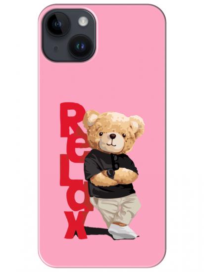 iPhone 14 Teddy Bear Relax Pembe Telefon Kılıfı