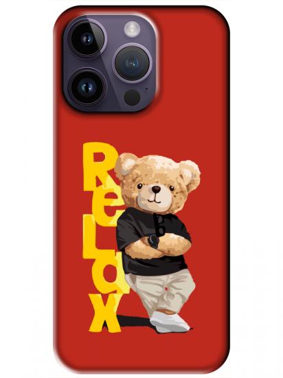 iPhone 14 Pro Teddy Bear Relax Kırmızı Telefon Kılıfı