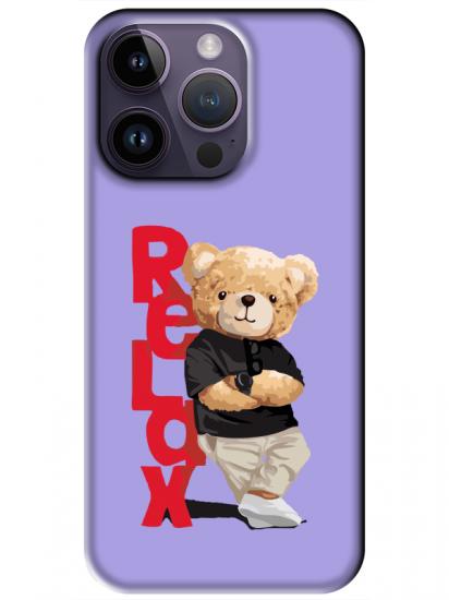 iPhone 14 Pro Teddy Bear Relax Lila Telefon Kılıfı