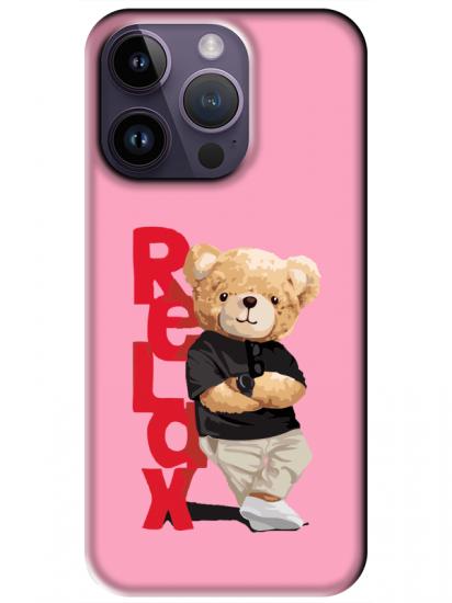 iPhone 14 Pro Teddy Bear Relax Pembe Telefon Kılıfı