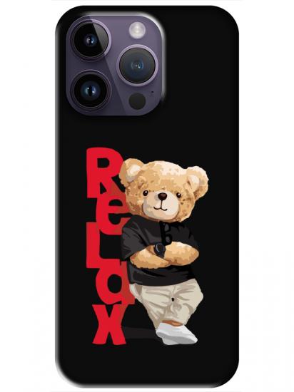 iPhone 14 Pro Teddy Bear Relax Siyah Telefon Kılıfı