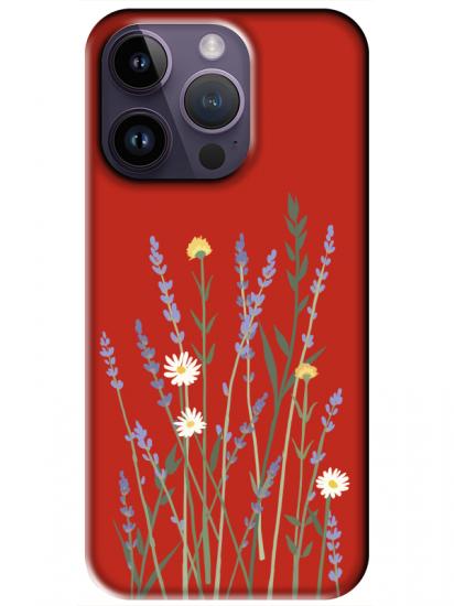 iPhone 14 Pro Lavanta Desenli Kırmızı Telefon Kılıfı