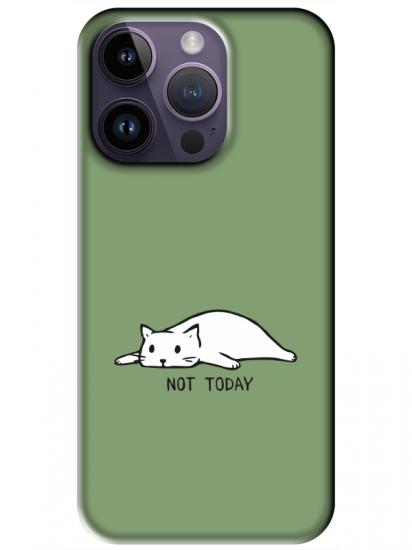 iPhone 14 Pro Not Today Kedi Yeşil Telefon Kılıfı