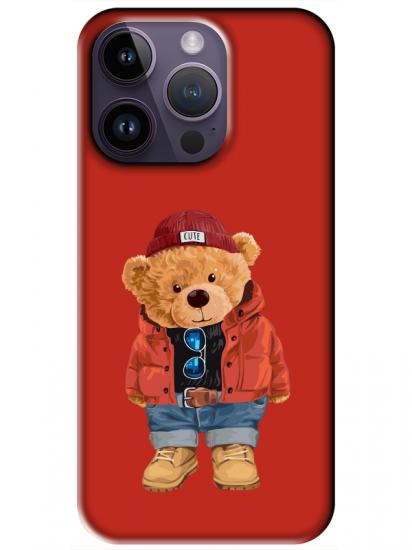 iPhone 14 Pro Max Teddy Bear Kırmızı Telefon Kılıfı