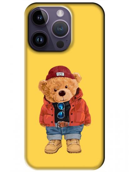 iPhone 14 Pro Max Teddy Bear Sarı Telefon Kılıfı