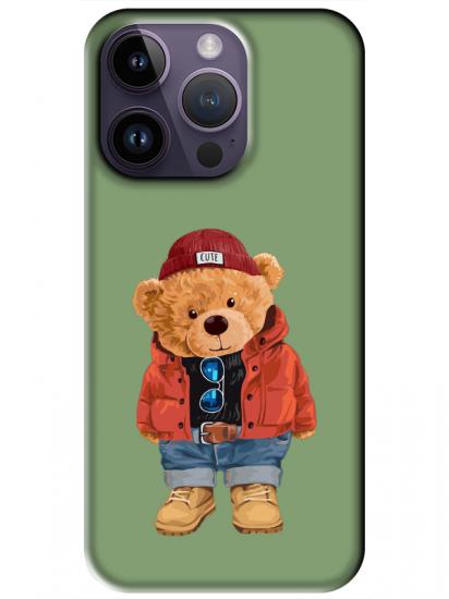 iPhone 14 Pro Max Teddy Bear Yeşil Telefon Kılıfı