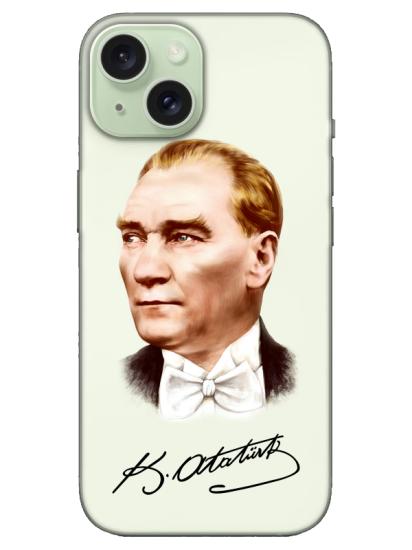 iPhone 15 Plus Atatürk İmzalı Şeffaf Telefon Kılıfı