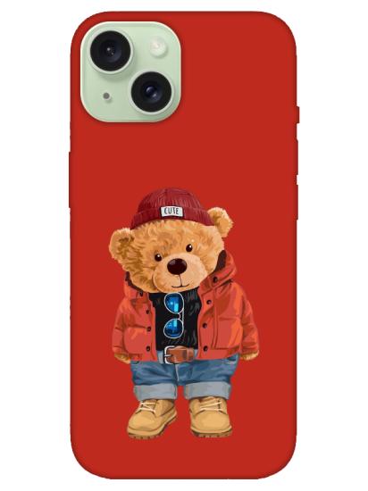 iPhone 15 Plus Teddy Bear Kırmızı Telefon Kılıfı