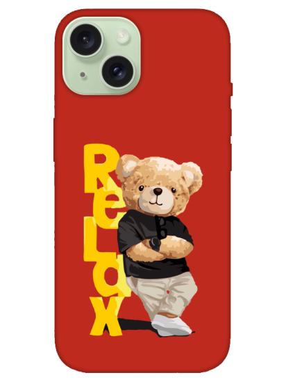 iPhone 15 Plus Teddy Bear Relax Kırmızı Telefon Kılıfı