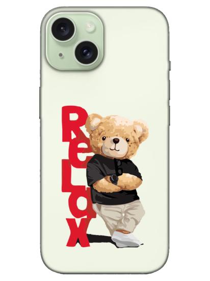 iPhone 15 Plus Teddy Bear Relax Şeffaf Telefon Kılıfı