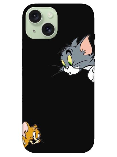 iPhone 15 Tom And Jerry Siyah Telefon Kılıfı