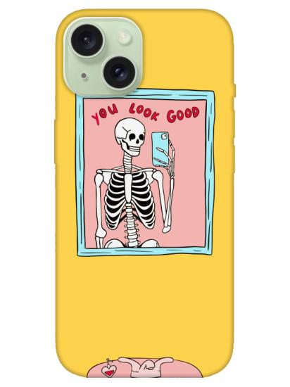 iPhone 15 Plus You Look Good İskelet Sarı Telefon Kılıfı