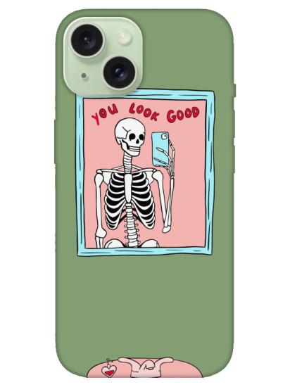 iPhone 15 Plus You Look Good İskelet Yeşil Telefon Kılıfı