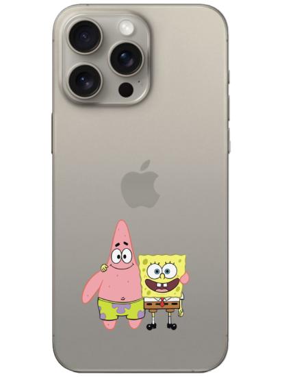 iPhone 15 Pro Sünger Bob Ve Patrickstar Şeffaf Telefon Kılıfı