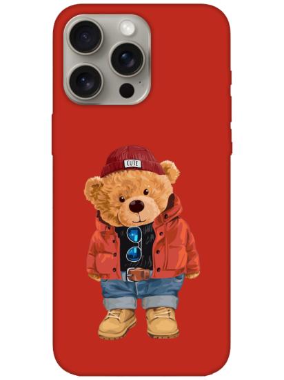 iPhone 15 Pro Max Teddy Bear Kırmızı Telefon Kılıfı