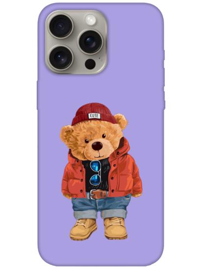 iPhone 15 Pro Max Teddy Bear Lila Telefon Kılıfı