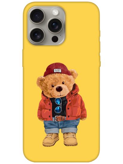 iPhone 15 Pro Max Teddy Bear Sarı Telefon Kılıfı