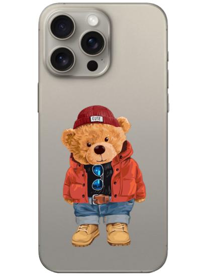 iPhone 15 Pro Teddy Bear Şeffaf Telefon Kılıfı