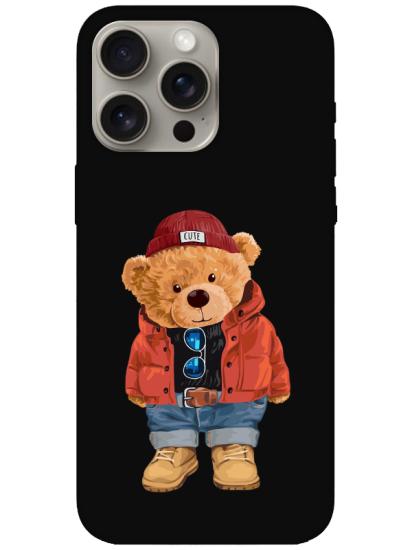 iPhone 15 Pro Max Teddy Bear Siyah Telefon Kılıfı