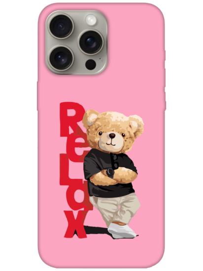 iPhone 15 Pro Teddy Bear Relax Pembe Telefon Kılıfı