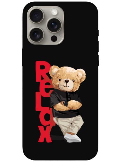 iPhone 15 Pro Teddy Bear Relax Siyah Telefon Kılıfı