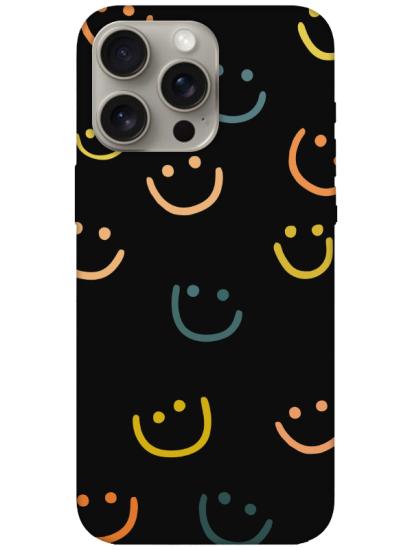 iPhone 15 Pro Max Emoji Gülen Yüz Siyah Telefon Kılıfı