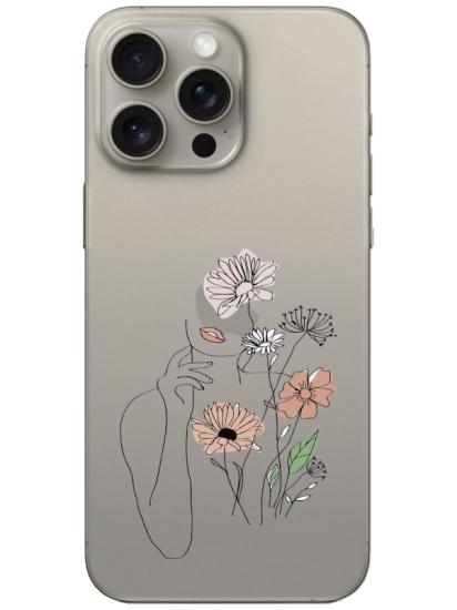 iPhone 15 Pro Kadın Çiçek Şeffaf Telefon Kılıfı