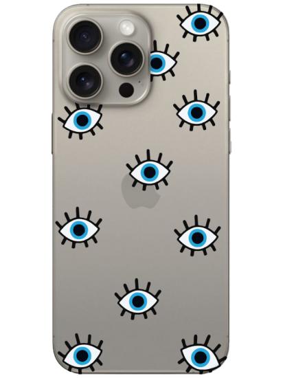 iPhone 15 Pro Nazar Gözler Şeffaf Telefon Kılıfı