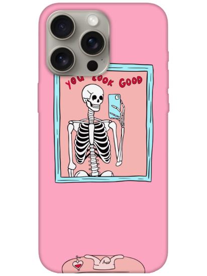 iPhone 15 Pro You Look Good İskelet Pembe Telefon Kılıfı