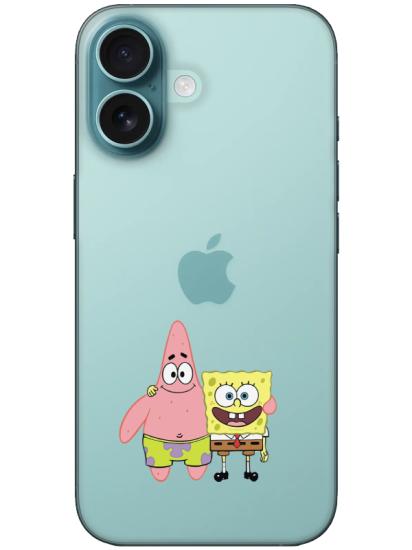 iPhone 16 Sünger Bob Ve Patrickstar Şeffaf Telefon Kılıfı