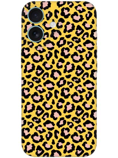 iPhone 16 Plus Leopar Desenli Sarı Telefon Kılıfı