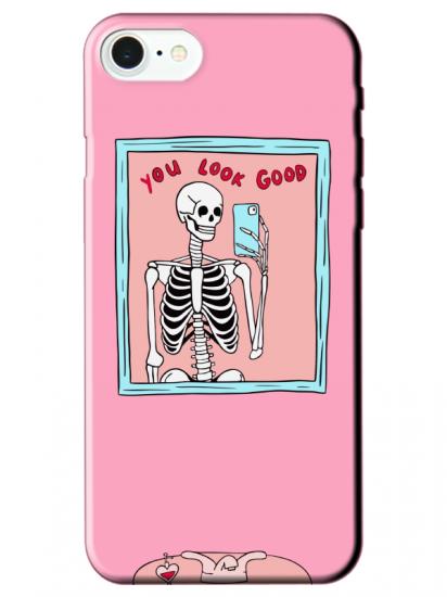 iPhone 8 You Look Good İskelet Pembe Telefon Kılıfı