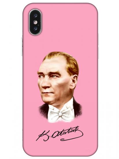 iPhone X Atatürk İmzalı Pembe Telefon Kılıfı