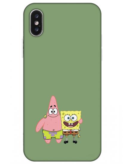 iPhone X Sünger Bob Ve Patrickstar Yeşil Telefon Kılıfı