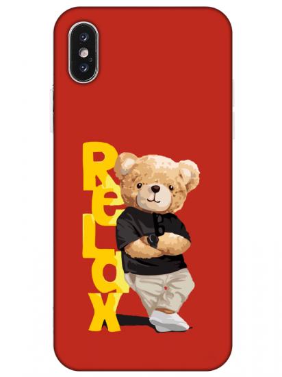 iPhone X Teddy Bear Relax Kırmızı Telefon Kılıfı