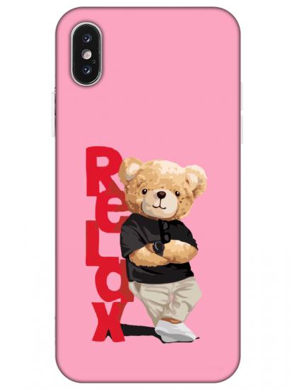 iPhone X Teddy Bear Relax Pembe Telefon Kılıfı