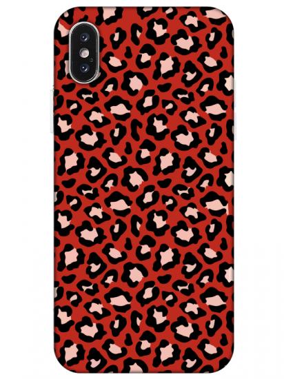 iPhone X Leopar Desenli Kırmızı Telefon Kılıfı