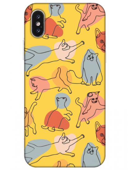 iPhone X Kedi Figürleri Sarı Telefon Kılıfı