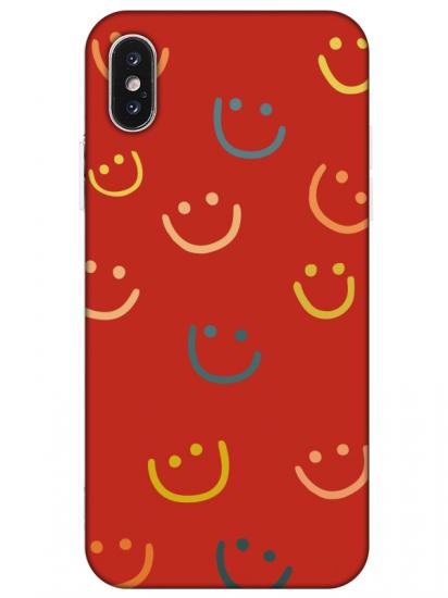 iPhone X Emoji Gülen Yüz Kırmızı Telefon Kılıfı