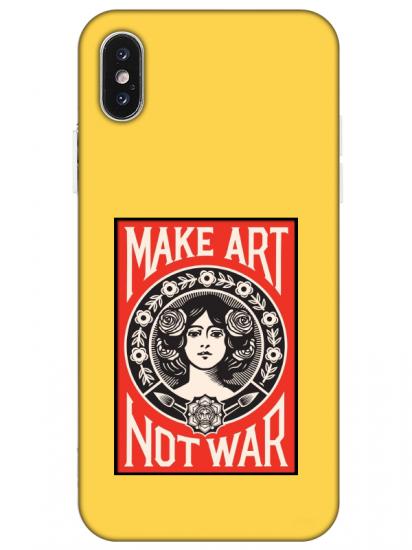 iPhone X Make Art Not War Sarı Telefon Kılıfı