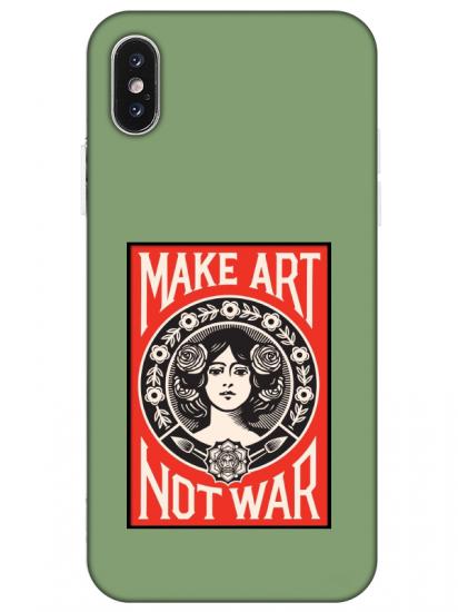 iPhone X Make Art Not War Yeşil Telefon Kılıfı