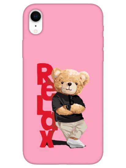 iPhone XR Teddy Bear Relax Pembe Telefon Kılıfı