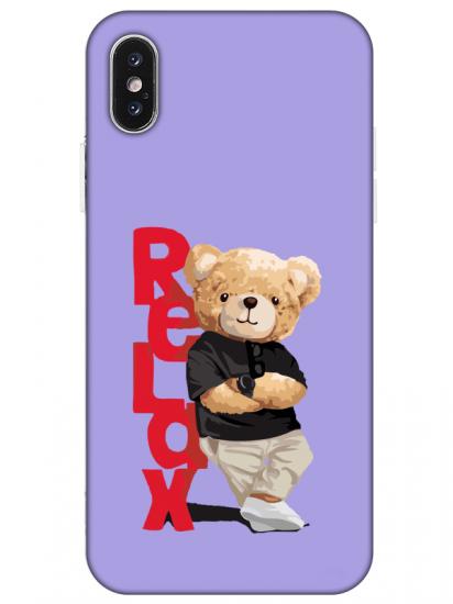 iPhone XS Teddy Bear Relax Lila Telefon Kılıfı