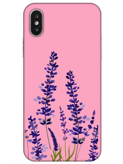 iPhone XS Lavanta Desenli Pembe Telefon Kılıfı