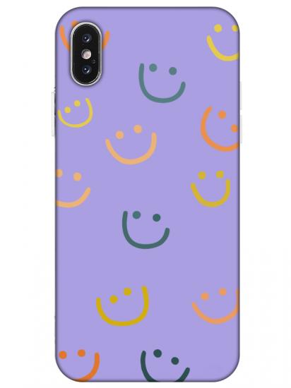 iPhone XS Emoji Gülen Yüz Lila Telefon Kılıfı