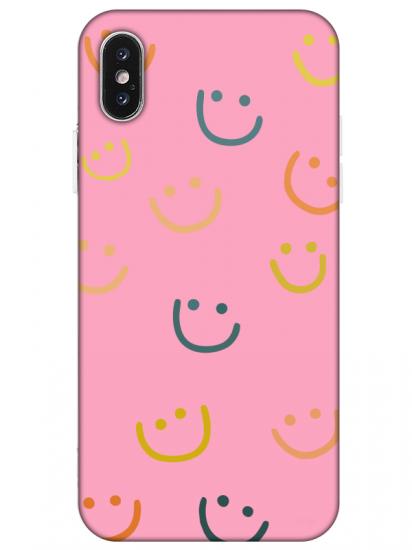 iPhone XS Emoji Gülen Yüz Pembe Telefon Kılıfı